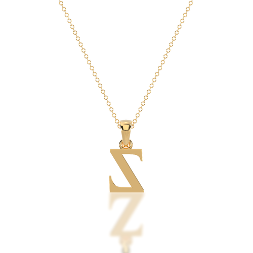 Gold necklace with a 'Z' pendant on a white background showing from reverse angle
