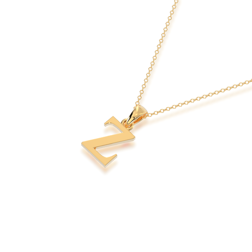 Gold necklace with a letter 'Z' pendant on a white background