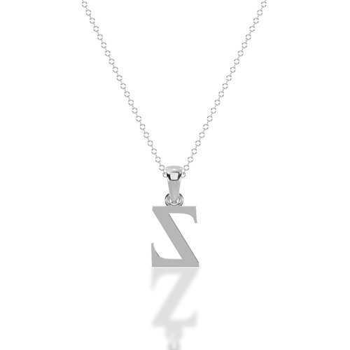 Silver initial Z necklace on a white background from reverse side
