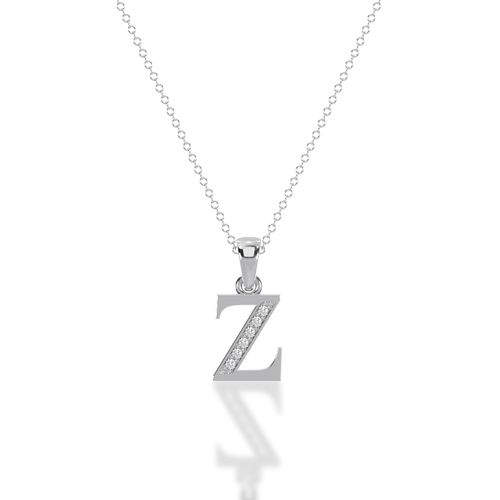 White Gold with diamonds necklace with 'Z' pendant on a white background