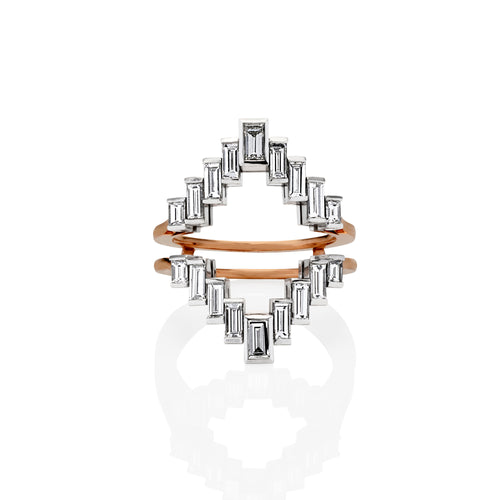 Lumiere Collection outer element of the ring with emerald cut white diamonds 