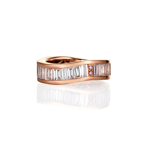 Lumiere Collection Wave Ring Mondial By Nadia in Rose gold with white and pink diamonds