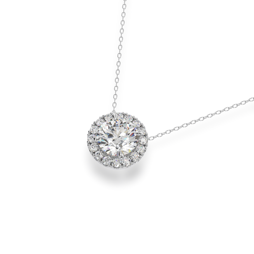 round brilliant cut diamond halo pendant