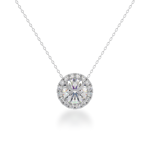 round brilliant cut diamond halo pendant