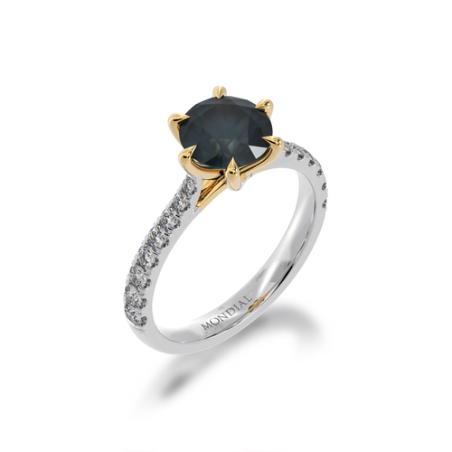 Round Brilliant cut Black Sapphire on a diamond set band