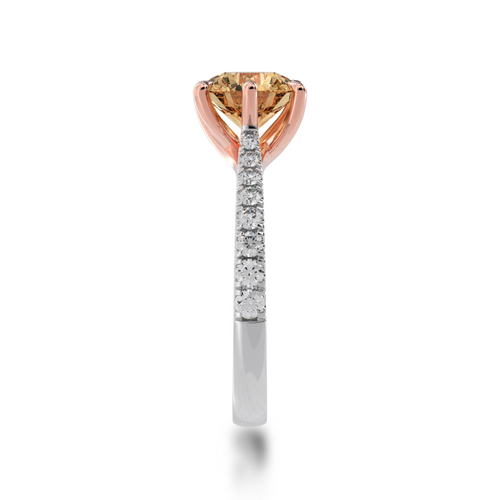 Round Brilliant cut Champagne diamond on a diamond set band