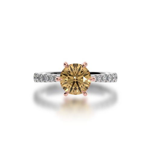 Round Brilliant cut Champagne diamond on a diamond set band