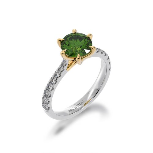 Round Brilliant cut Green Sapphire on a diamond set band