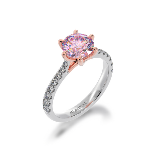 Round Brilliant cut Pink Sapphire on a diamond set band