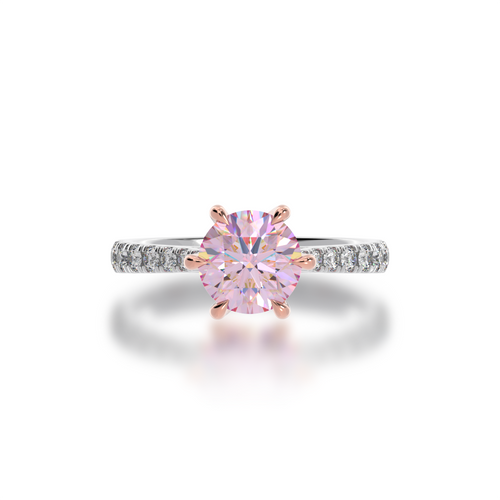 Round Brilliant cut Pink Sapphire on a diamond set band