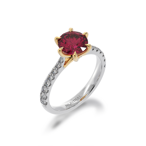 Round Brilliant cut Ruby on a diamond set band