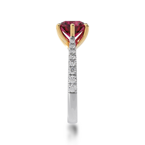 Round Brilliant cut Ruby on a diamond set band