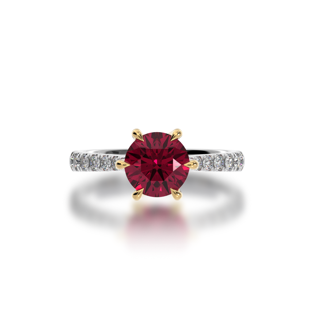 Round Brilliant cut Ruby on a diamond set band