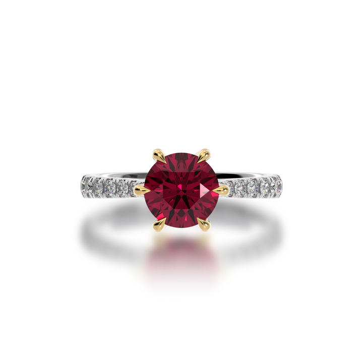 Round Brilliant cut Ruby on a diamond set band