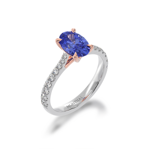 Oval cut Blue Sapphire on a Diamond set band