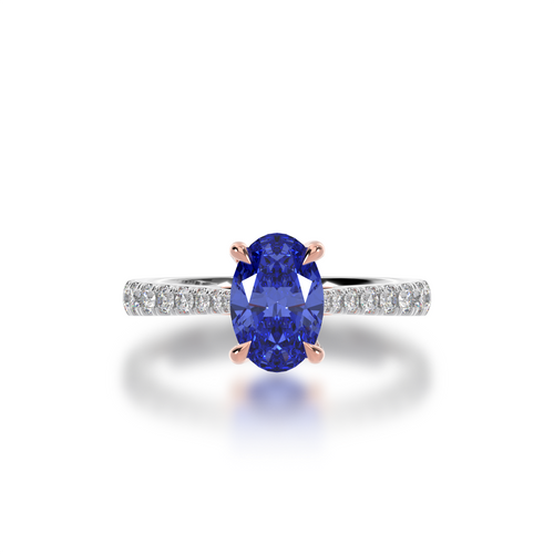 Oval cut Blue Sapphire on a Diamond set band