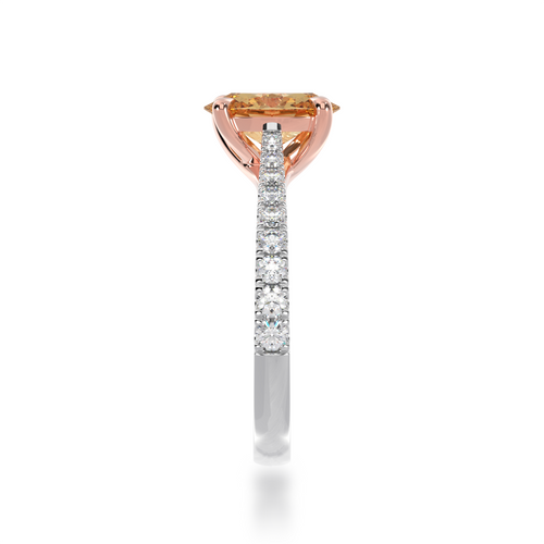 Standing side view of the Mondial by Nadia Oval diamond ring with Champagne Diamond on a diamond set band.