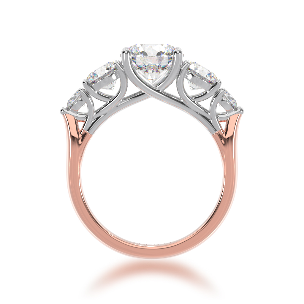 5 stone round brilliant cut diamond ring on a rose gold band