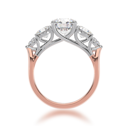 5 stone round brilliant cut diamond ring on a rose gold band