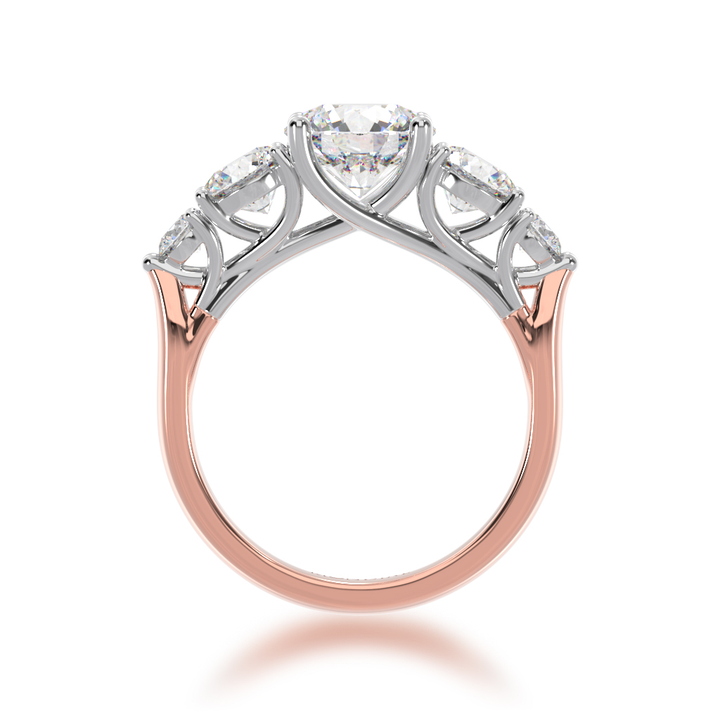 5 stone round brilliant cut diamond ring on a rose gold band