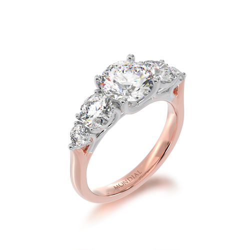 5 stone round brilliant cut diamond ring on a rose gold band