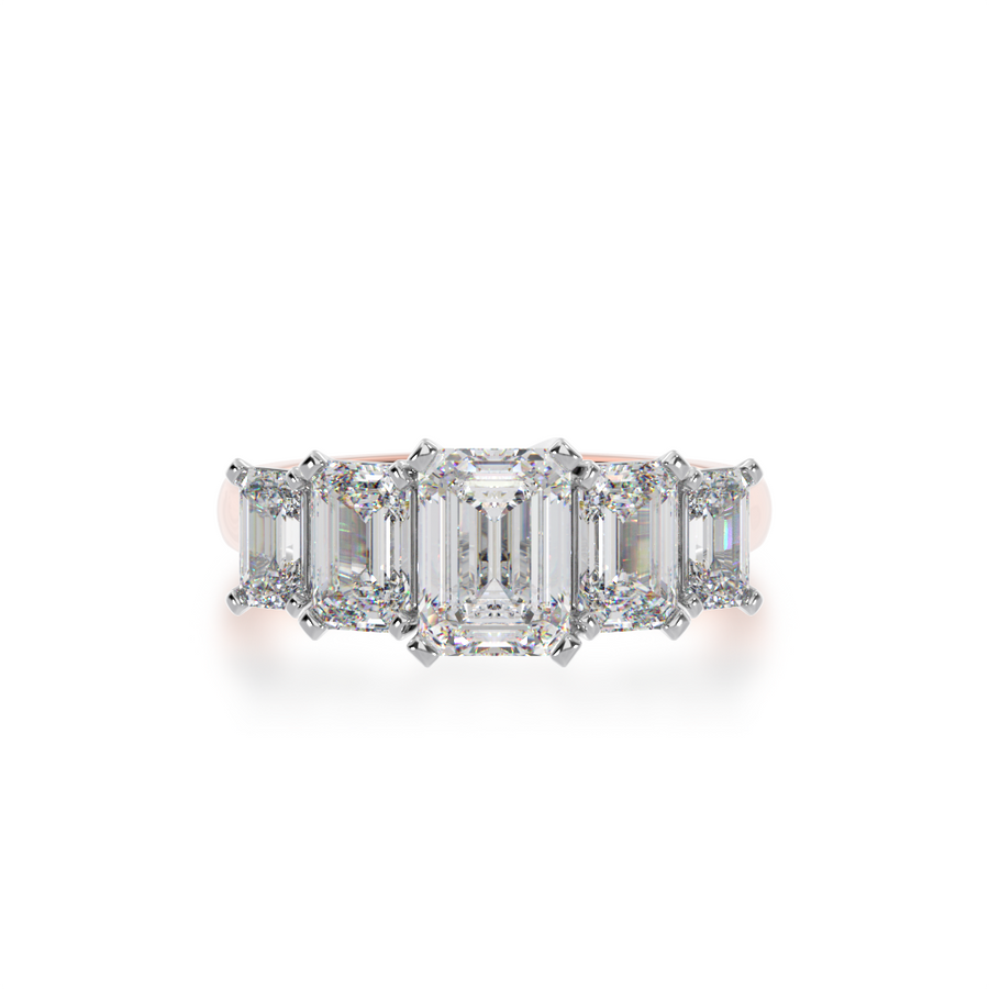 Emerald Cut Rose Gold 5Stone Ring Rose Gold view from top