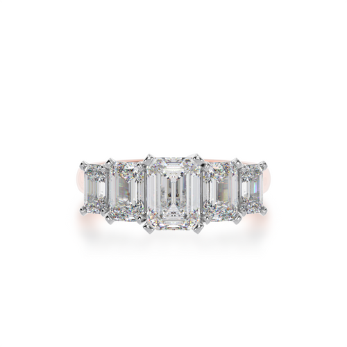 Emerald Cut Rose Gold 5Stone Ring Rose Gold view from top