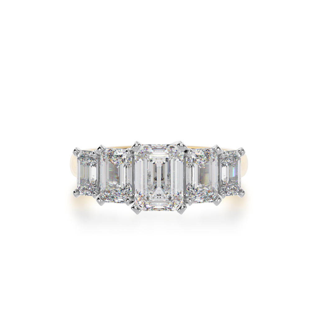 Emerald Cut Rose Gold 5 Stone Engagement Ring in Yellow Gold from top