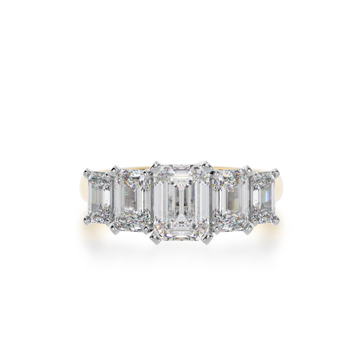 Emerald Cut Rose Gold 5 Stone Engagement Ring in Yellow Gold from top