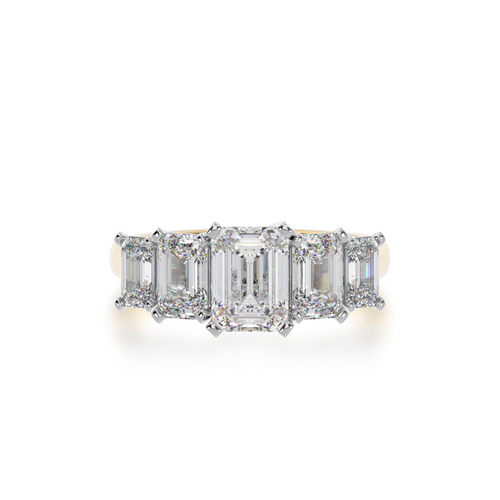 Emerald Cut Rose Gold 5 Stone Engagement Ring in Yellow Gold from top