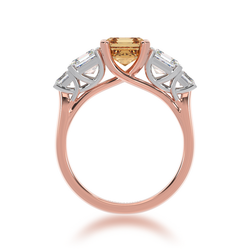 Asscher cut Champagne Diamond 5 stone ring on rose gold band