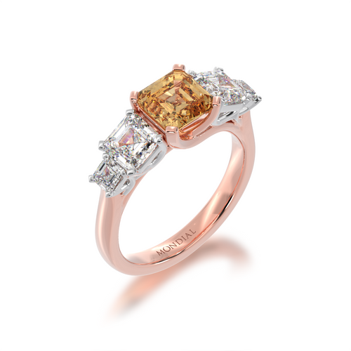 Asscher cut Champagne Diamond 5 stone ring on rose gold band