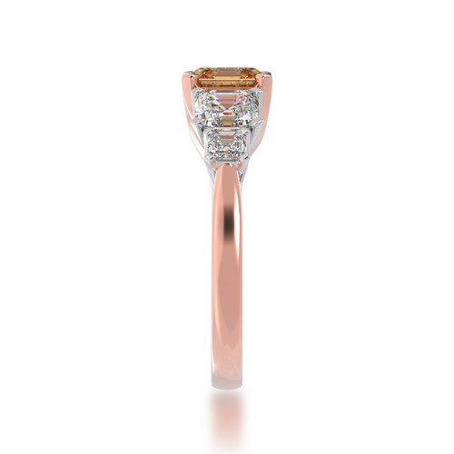 Asscher cut Champagne Diamond 5 stone ring on rose gold band