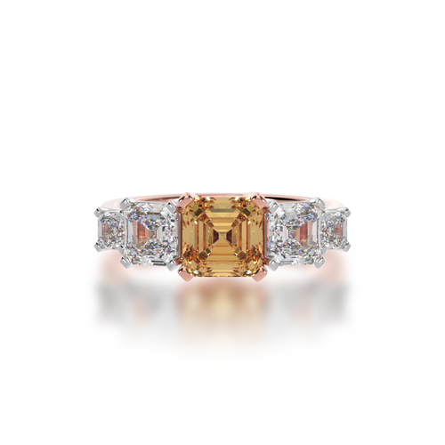 Asscher cut Champagne Diamond 5 stone ring on rose gold band