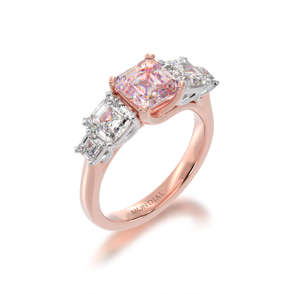 Asscher cut Pink Sapphire and Diamond 5 stone ring on rose gold band