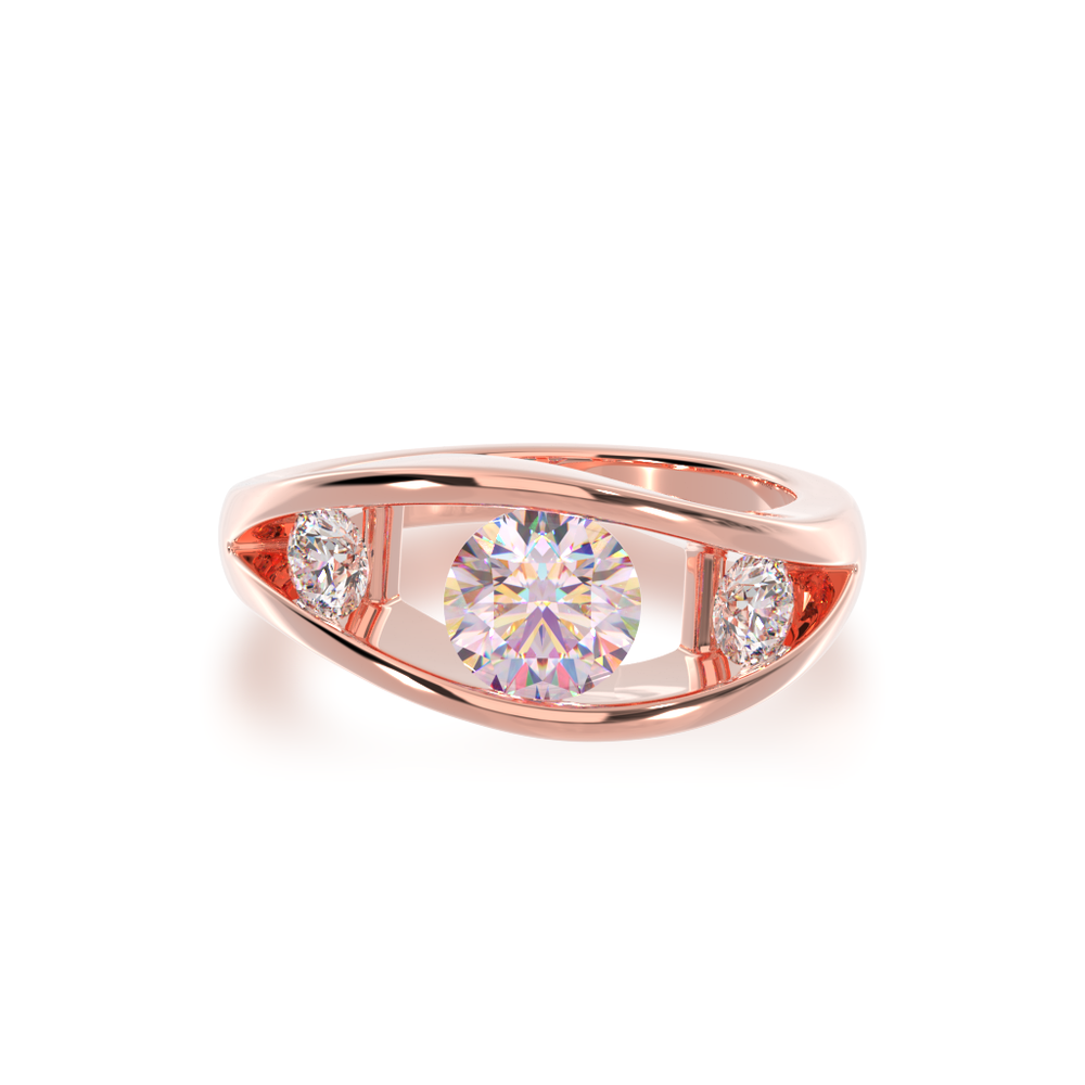 Flame design round brilliant cut pink sapphire and diamond ring in rose gold view from top