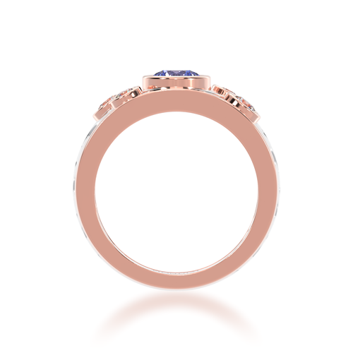 Sapphire and White Diamond Willow filigree design dress ring in white and rose gold