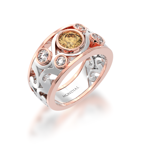 Champagne and White Diamond Willow filigree design dress ring in white and rose gold