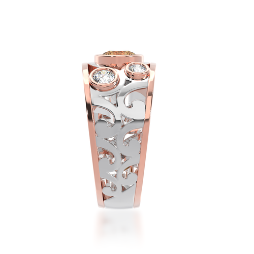 Champagne and White Diamond Willow filigree design dress ring in white and rose gold