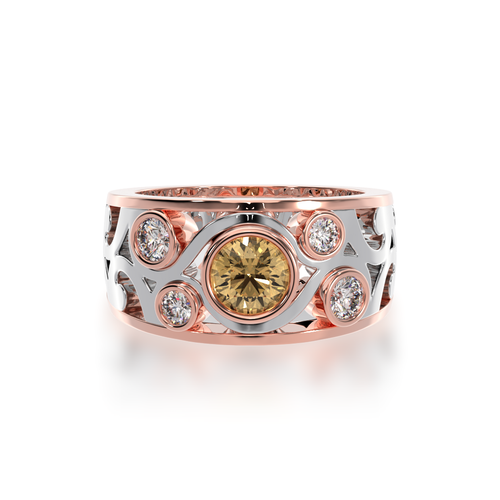 Champagne and White Diamond Willow filigree design dress ring in white and rose gold