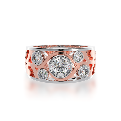 White Diamond Willow filigree design dress ring in white and rose gold