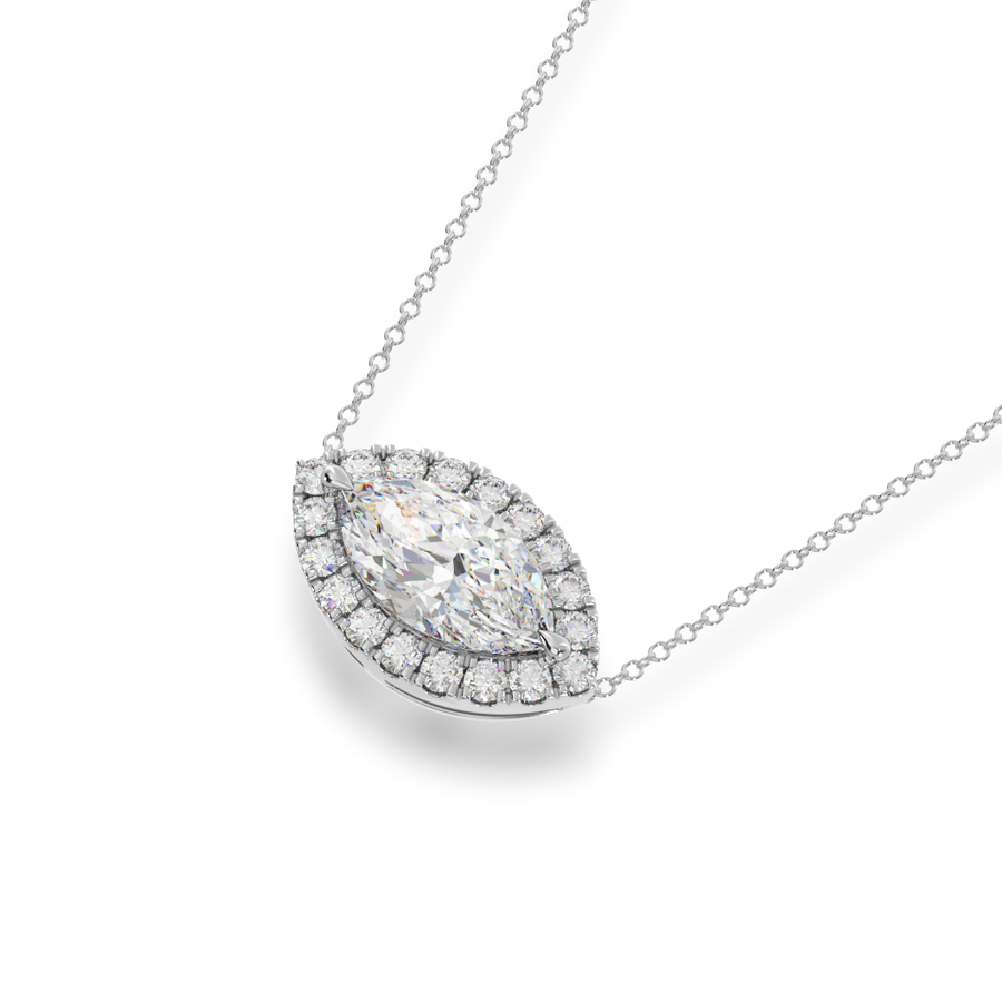 Marquise cut diamond halo pendant view from top