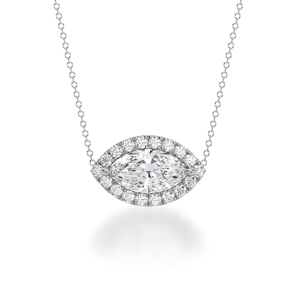 Marquise cut diamond halo pendant view from front