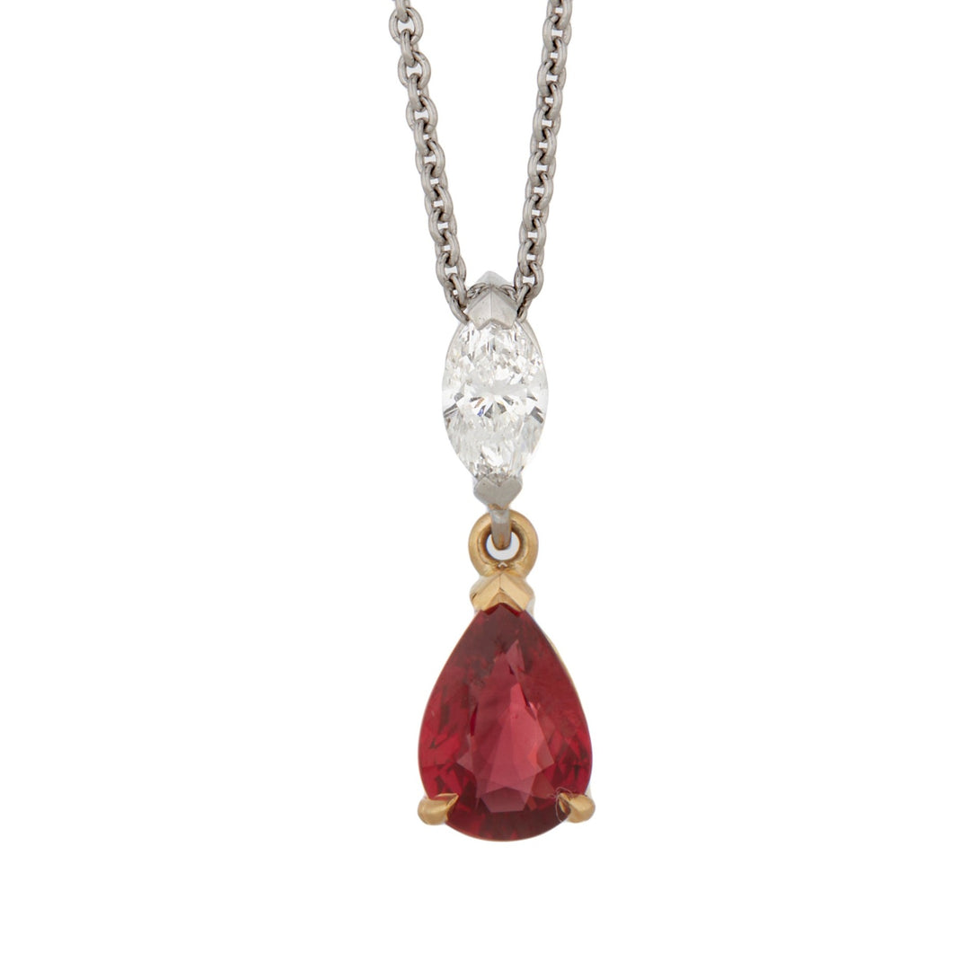 Pear shaped ruby and diamond pendant