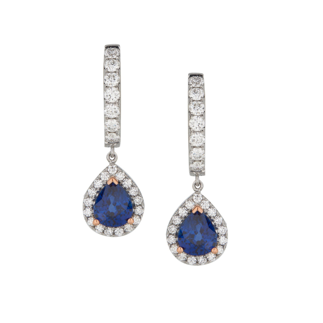Pear shape sapphire diamond drop earrings