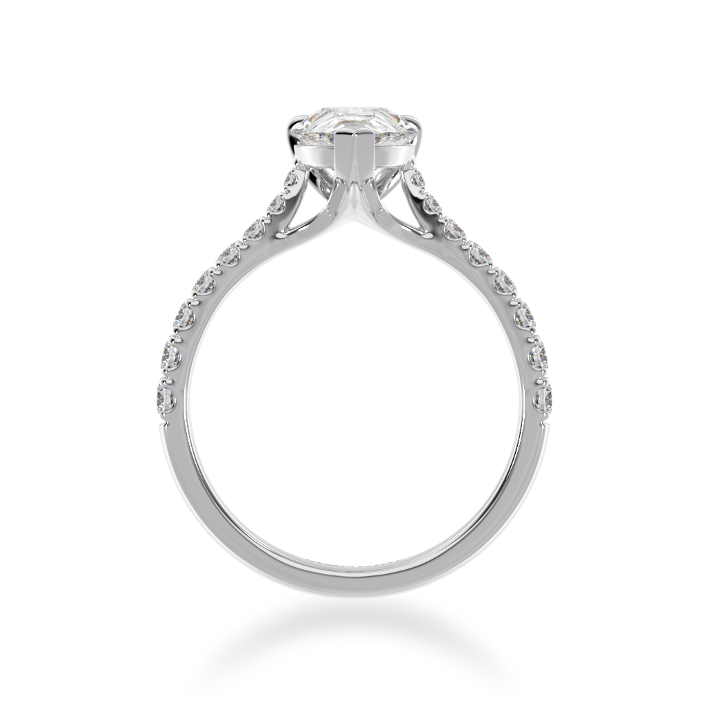 Pear shape diamond solitaire with diamond set band view from front 