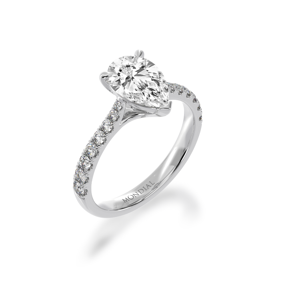 Pear shape diamond solitaire with diamond set band view from angle 