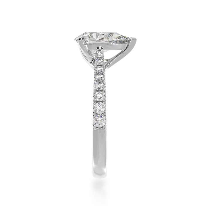 Pear shape diamond solitaire with diamond set band view from side 