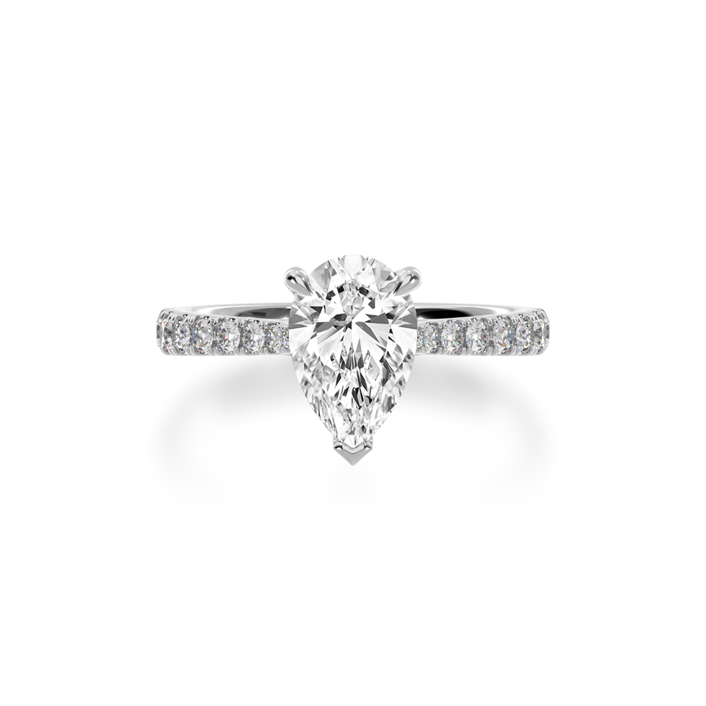 Pear shape diamond solitaire with diamond set band view from top