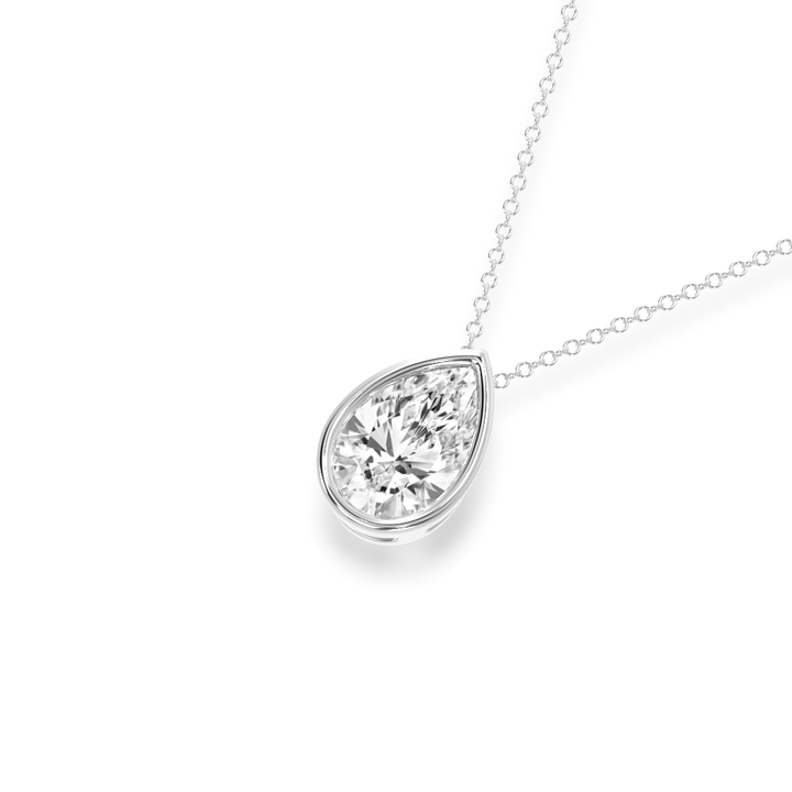 Pear shaped diamond bezel set pendant view from top